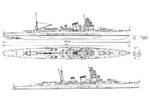 US Navy recognition drawings of Japanese cruisers Furutaka, Kako, Kinugasa, and Aoba, circa 1930s
