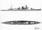 US Navy recognition drawings of Japanese cruisers Kako and Furutaka, late 1930s or early 1940s, 1 of 2