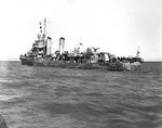 Grayson circa 1942, photo 2 of 2; note war-time censors erased radar antennas atop the ship
