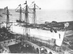 Italian battleship Impero being preparing for launching, Genoa, Italy, 15 Nov 1939