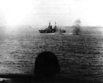 Indianapolis under Japanese shore bombardment off Saipan, Jun 1944