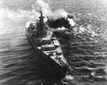 USS Iowa firing off Koje (now Geoje), Korea, 17 Oct 1952