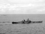Battleships Iowa and Indiana underway during the Marshall Islands Campaign, 24 Jan 1944; note Camouflage Measure 32 Design 1B; cropped photo of NARA 80-G-235080