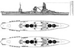 Drawing of Japanese battleship Ise as seen in US Office of Naval Intelligence publication ONI-222-J dated Jun 1945