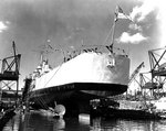 Juneau ready for launching, Federal Shipbuilding Company yard, Kearny, New Jersey, United States, 25 Oct 1941