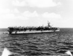 USS Langley at anchor in Kwajalein Lagoon, 8 Feb 1944
