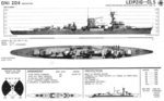 Recognition drawing for German light cruiser Leipzig, published by US Division of Naval Intelligence, Aug 1942