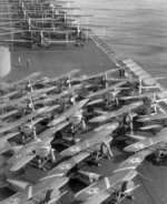 F3B-1 (foreground), F6C-3 Hawk (center), and T4M-1 (background) aircraft on the flight deck of USS Lexington, 1929