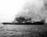 Lexington burning after the abandon ship order had already been given, 8 May 1942