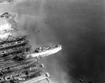 A Liberty Ship launching from drydocks of shipbuilder J. A. Jones, Brunswick, Georgia, United States, 1944