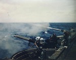 40mm Bofors gunnery drills aboard USS Makin Island, 21 Mar 1945, prior to the Okinawa Campaign