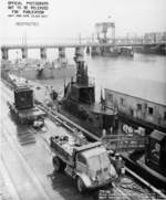 USS Mingo at Mare Island Naval Shipyard, California, United States, 2 Feb 1944; note two LCT craft in beyond