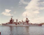 USS Minneapolis at Pearl Harbor, US Territory of Hawaii after being fitted with a new bow, 11 Apr 1943, photo 2 of 2
