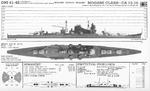Identification drawing of Japanese Mogami-class heavy cruiser as published in A503 FM30-50 booklet for identification of ships of the US Division of Naval Intelligence, Oct 1942