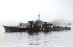Submarine chaser CH-30 of the PC-28-class upon her commissioning, Tamano, Japan, 13 May 1942