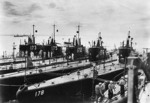 American submarines USS Shark, USS Permit, USS Perch, USS Porpoise, USS Tarpon, and USS Pike at San Diego, California, United States, circa 1939, photo 1 of 2