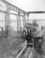 Launching of submarine Permit, Groton, Connecticut, United States, 1215 hours on 5 Oct 1936