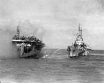 Birmingham attempted to fight fires aboard Princeton, 24 Oct 1944, photo 2 of 2