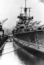 German cruiser Prinz Eugen preparing to depart Kiel, Germany, 1941