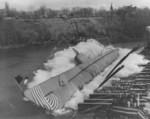 Launching of submarine Puffer, Manitowoc River, Manitowoc, Wisconsin, United States, 22 Nov 1942