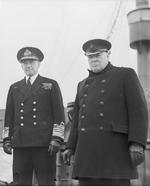 Dudley Pound and Winston Churchill aboard RMS Queen Mary in the United States, May 1943