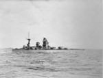 HMS Rodney in the Firth of Forth, Scotland, United Kingdom, Aug 1940; note a destroyer in background; photo taken from destroyer HMS Javelin
