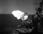 USS Saint Paul firing the final US Navy salvo of the Korea War, off Wonsan, Korea, 27 Jul 1953