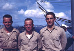 Sanborn officers Lieutenant (jg) Carl Jackson, Ensign Louis V. Shepard, and Ensign Andrew M. Klein, 1945