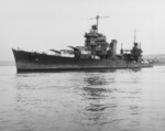 USS San Francisco at Pearl Harbor with crew manning the rails, US Territory of Hawaii, 4 Dec 1942