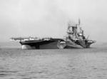 USS Saratoga in Camouflage Measure 32  following overhaul, Puget Sound, Washington, United States, 7 Sep 1944, photo 2 of 2