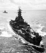 US battleships South Dakota and Alabama on their way to the Marshall Islands to shell Roi and Namur islands, 1 Feb 1944