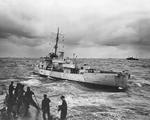 View of United States Coast Guard cutter Spencer taken from sister ship Duane, North Atlantic, 500 nautical miles WSW of Ireland, Apr 1943