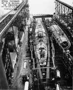 Submarines Springer (less complete) and Spot under construction, Mare Island Naval Shipyard, Vallejo, California, United States, 3 Jan 1944, photo 2 of 4