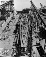 Submarine Springer under construction, Mare Island Naval Shipyard, Vallejo, California, United States, 2 Jul 1944