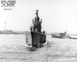 Bow view of USS Wahoo, Mare Island Navy Yard, Vallejo, California, United States, 14 Jul 1943