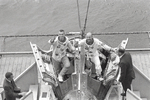 Project Gemini Astronauts Eugene Cernan and Thomas Stafford aboard USS Wasp, 6 Jun 1966