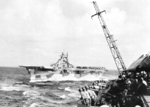 USS Yorktown (Essex-class) steaming in Task Group 58.4 en route to launch area off Kyushu, Japan, 19 Mar 1945. Photo likely taken from Intrepid with Langley behind Yorktown. Photo 1 of 2