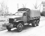 Factory photo of an early GMC CCKW 2 1/2-ton 6x6 closed cab long wheel base transport with winch, Pontiac, Michigan, United States, 1940-1942