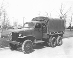 Factory photo of an early GMC CCKW 2 1/2-ton 6x6 closed cab short wheel base transport, Pontiac, Michigan, United States, 1940-1942