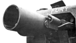 Close-up view of Petard demolition mortar of the Churchill AVRE tank 