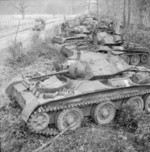 Covenanter tanks on the side of a road during Exercise Spartan, Britain, 6 Mar 1943