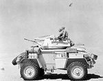 A Humber Mk II armoured car of the UK 12th Royal Lancers on patrol in the Western Desert, Egypt, 10 Aug 1942