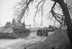 IS-2 tanks of the Soviet 1st Byelorussian Front near the Vistula River in Poland, 1 Mar 1944
