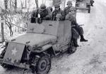 Armored reconnaissance jeep of US 82nd Airborne Division, Ardennes Forest, Belgium, Dec 1944