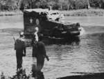 M3 Half-track ambulance vehicle of US 2nd Army fording a river during maneuvers, Tennessee, United States, 1942