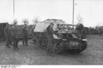 Unloading a Marder I tank destroyer from a train car, Belgium or France, 1943-1944, photo 06 of 10