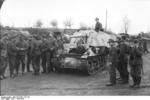 Unloading a Marder I tank destroyer from a train car, Belgium or France, 1943-1944, photo 07 of 10