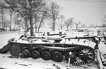 Wrecked and partialy salvaged German Panzer II tank near Moscow, Russia, 10 Dec 1941