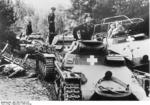 German Panzer I, Panzer II, and SdKfz. 251 vehicles in Poland, circa 3 Sep 1939; the officer in the SdKfz. 251 halftrack vehicle might be Heinz Guderian