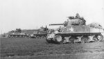 US Army M4 Sherman tanks somewhere in Europe, circa 1944-1945